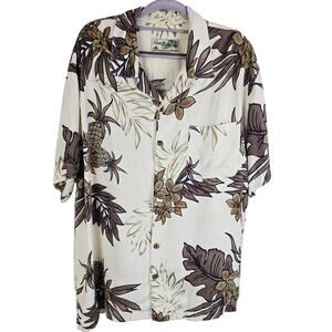 Havana Jack's Cafe Hawaiian Pineapple Leaf Vacation Casual Men's Dress Shirt XL